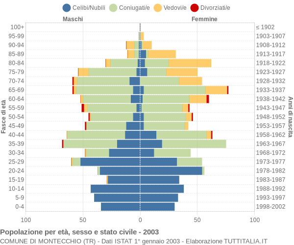 Grafico Popolazione per età, sesso e stato civile Comune di Montecchio (TR)