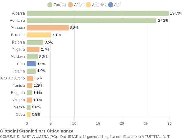 Grafico cittadinanza stranieri - Bastia Umbra 2013