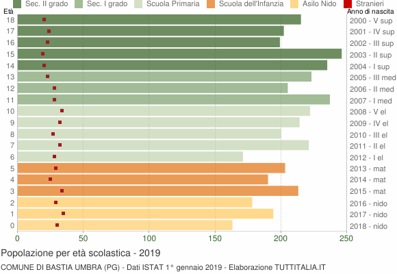 Grafico Popolazione in età scolastica - Bastia Umbra 2019