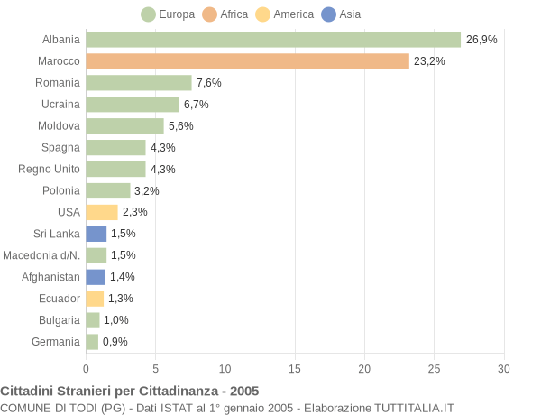 Grafico cittadinanza stranieri - Todi 2005