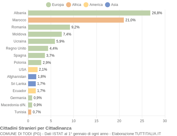 Grafico cittadinanza stranieri - Todi 2006