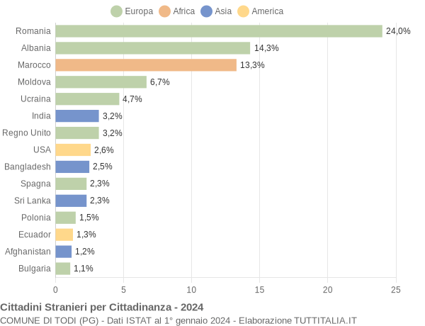 Grafico cittadinanza stranieri - Todi 2024