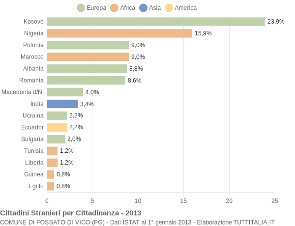 Grafico cittadinanza stranieri - Fossato di Vico 2013