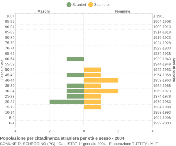 Grafico cittadini stranieri - Scheggino 2004