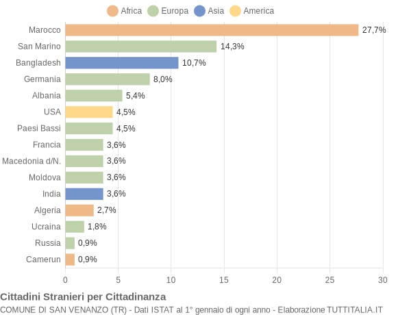 Grafico cittadinanza stranieri - San Venanzo 2004