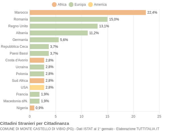 Grafico cittadinanza stranieri - Monte Castello di Vibio 2004
