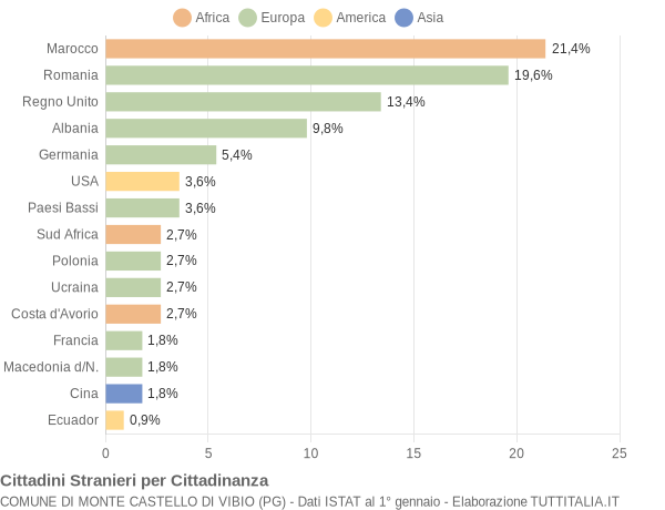 Grafico cittadinanza stranieri - Monte Castello di Vibio 2005