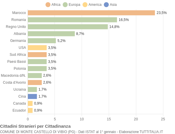 Grafico cittadinanza stranieri - Monte Castello di Vibio 2006