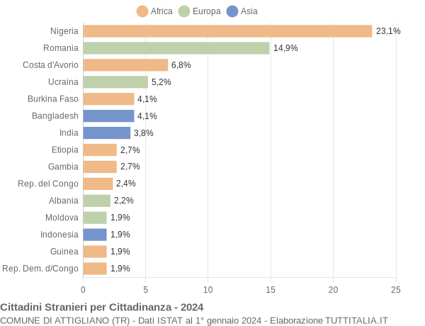 Grafico cittadinanza stranieri - Attigliano 2024