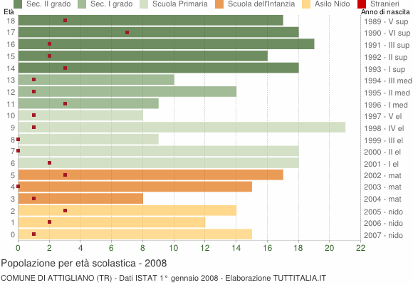 Grafico Popolazione in età scolastica - Attigliano 2008