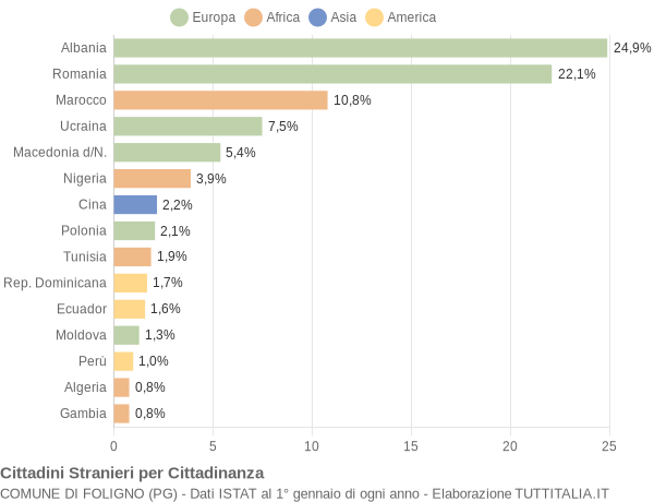 Grafico cittadinanza stranieri - Foligno 2019