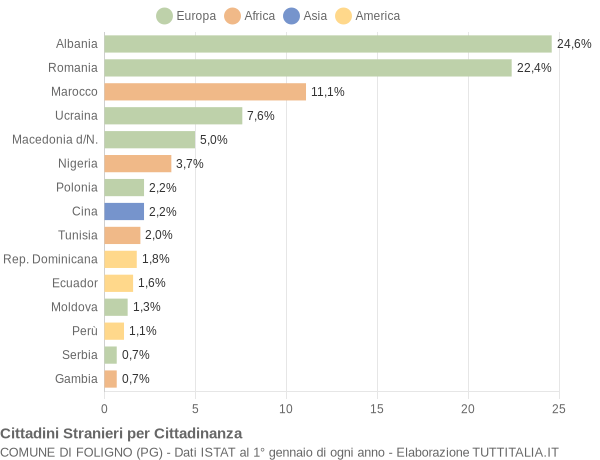 Grafico cittadinanza stranieri - Foligno 2020