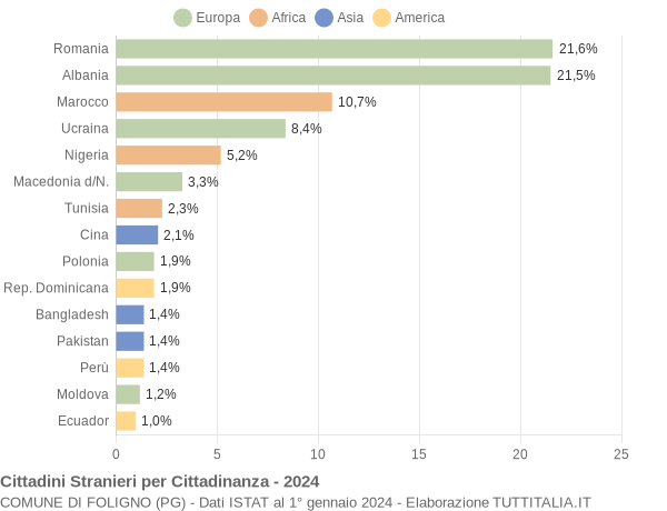 Grafico cittadinanza stranieri - Foligno 2024