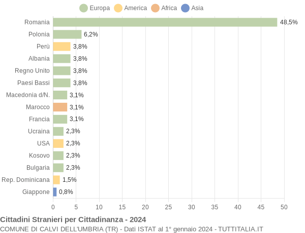 Grafico cittadinanza stranieri - Calvi dell'Umbria 2024