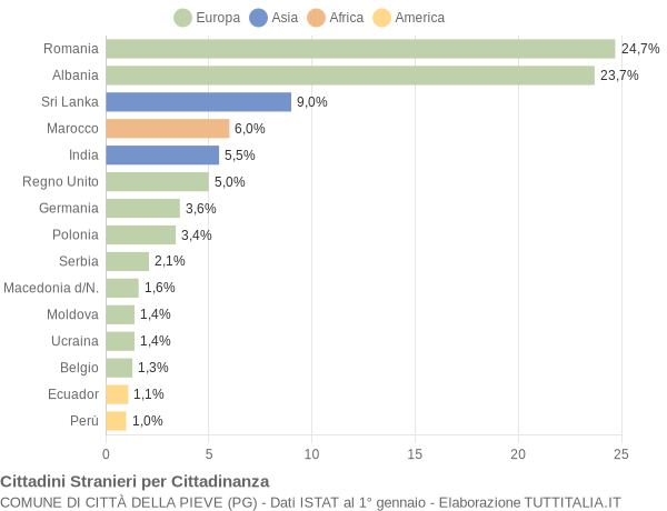 Grafico cittadinanza stranieri - Città della Pieve 2010