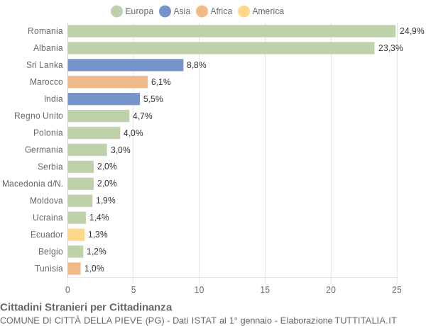 Grafico cittadinanza stranieri - Città della Pieve 2011