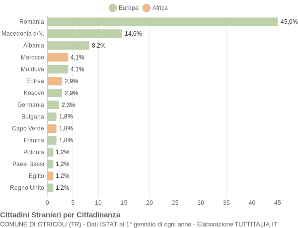 Grafico cittadinanza stranieri - Otricoli 2013