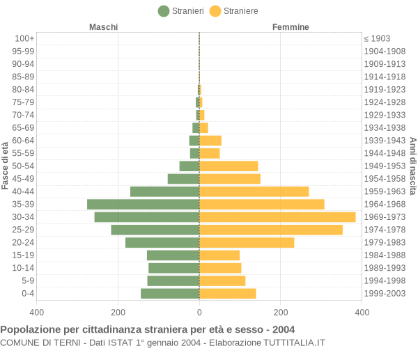 Grafico cittadini stranieri - Terni 2004