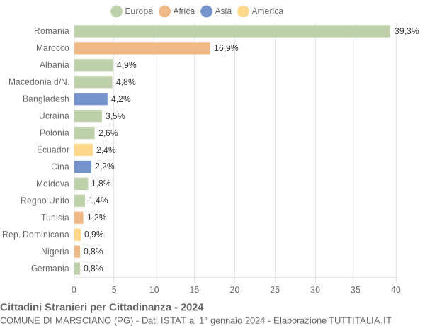 Grafico cittadinanza stranieri - Marsciano 2024