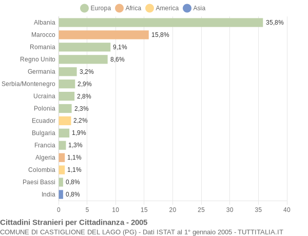 Grafico cittadinanza stranieri - Castiglione del Lago 2005