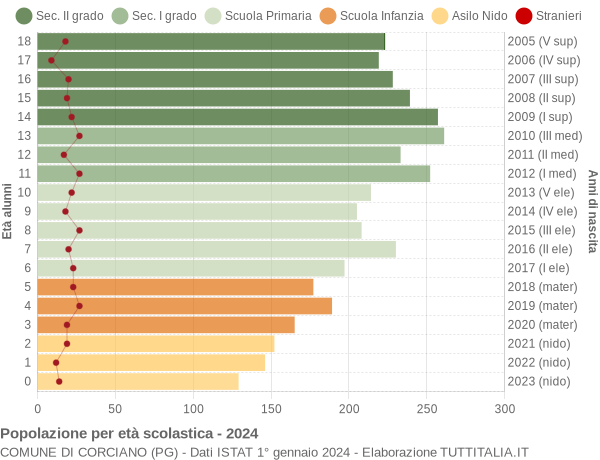 Grafico Popolazione in età scolastica - Corciano 2024