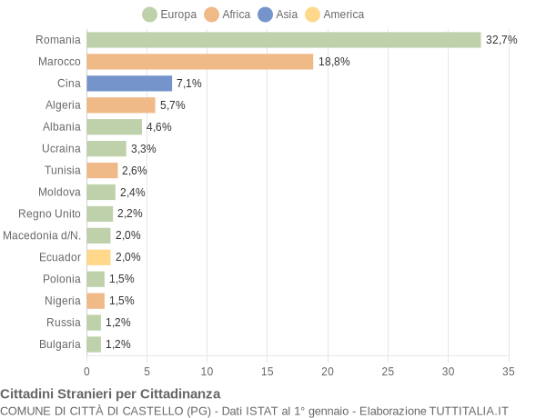 Grafico cittadinanza stranieri - Città di Castello 2020