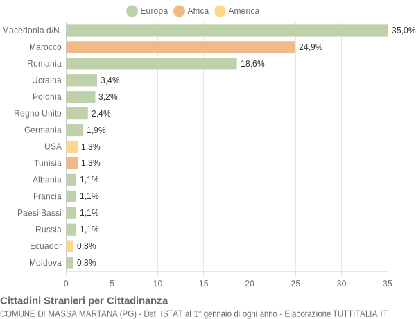 Grafico cittadinanza stranieri - Massa Martana 2005