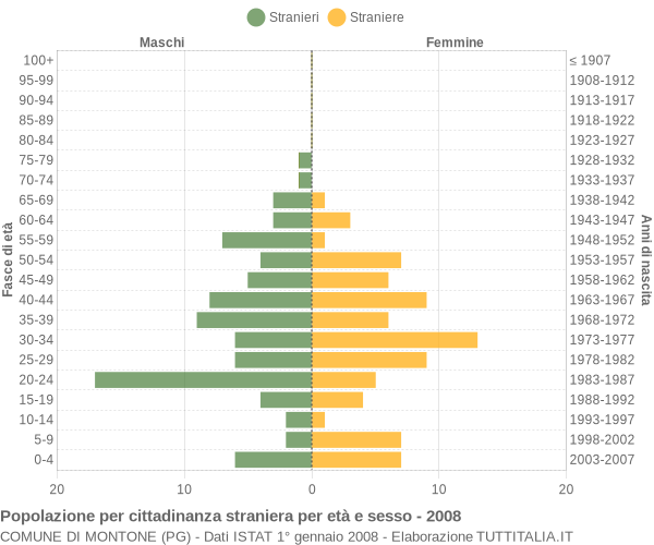 Grafico cittadini stranieri - Montone 2008