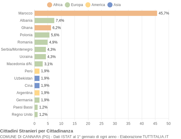 Grafico cittadinanza stranieri - Cannara 2004