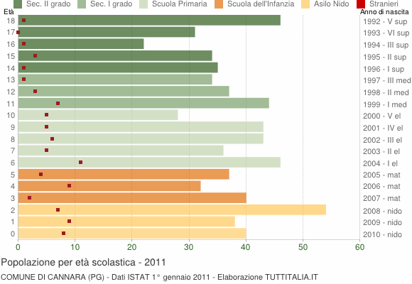 Grafico Popolazione in età scolastica - Cannara 2011
