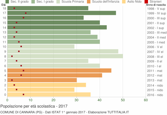 Grafico Popolazione in età scolastica - Cannara 2017