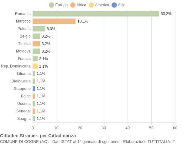 Grafico cittadinanza stranieri - Cogne 2013