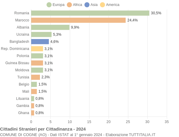 Grafico cittadinanza stranieri - Cogne 2024