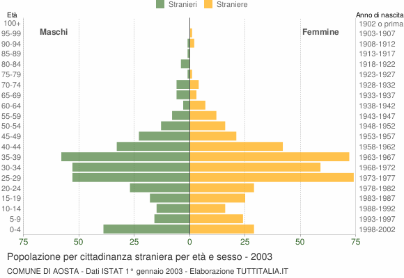 Grafico cittadini stranieri - Aosta 2003