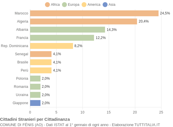 Grafico cittadinanza stranieri - Fénis 2007