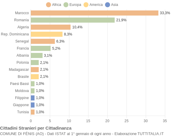 Grafico cittadinanza stranieri - Fénis 2010