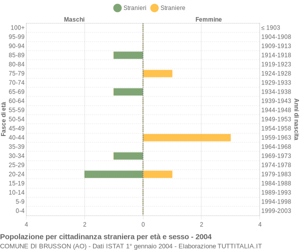 Grafico cittadini stranieri - Brusson 2004