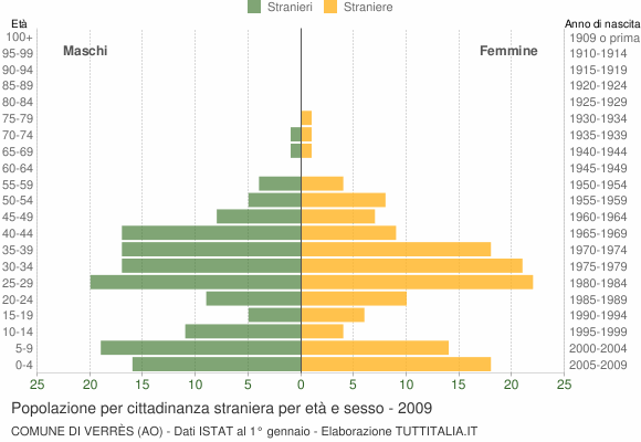 Grafico cittadini stranieri - Verrès 2009
