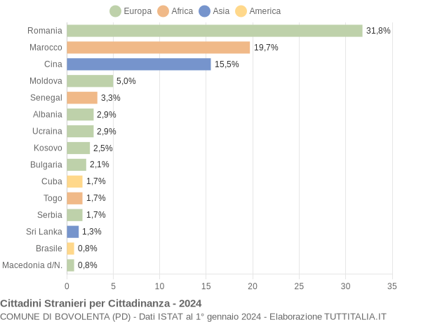 Grafico cittadinanza stranieri - Bovolenta 2024