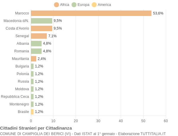 Grafico cittadinanza stranieri - Campiglia dei Berici 2009