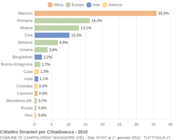 Grafico cittadinanza stranieri - Campolongo Maggiore 2010