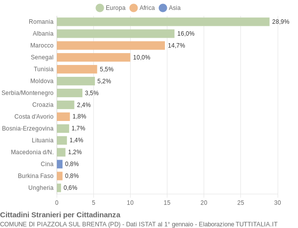 Grafico cittadinanza stranieri - Piazzola sul Brenta 2007