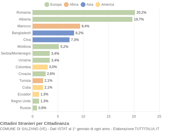 Grafico cittadinanza stranieri - Salzano 2004