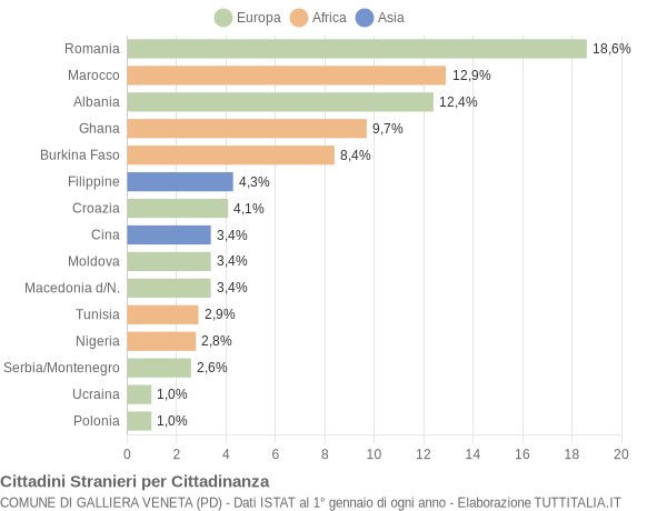 Grafico cittadinanza stranieri - Galliera Veneta 2007