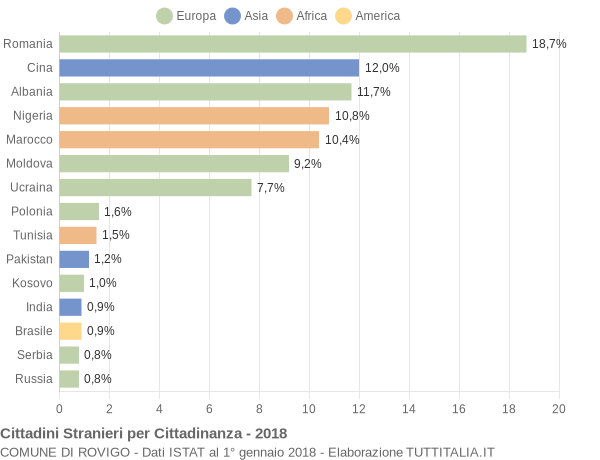 Grafico cittadinanza stranieri - Rovigo 2018