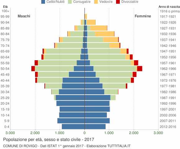 Grafico Popolazione per età, sesso e stato civile Comune di Rovigo