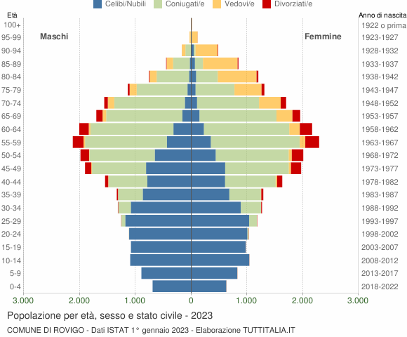 Grafico Popolazione per età, sesso e stato civile Comune di Rovigo