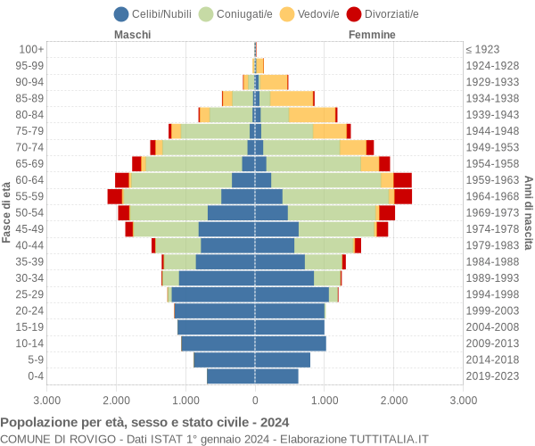 Grafico Popolazione per età, sesso e stato civile Comune di Rovigo