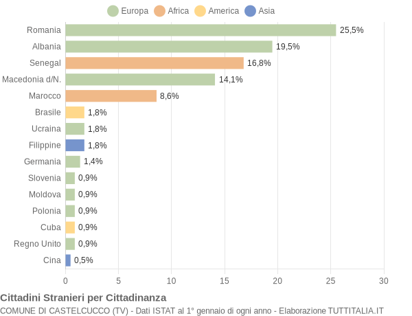 Grafico cittadinanza stranieri - Castelcucco 2019