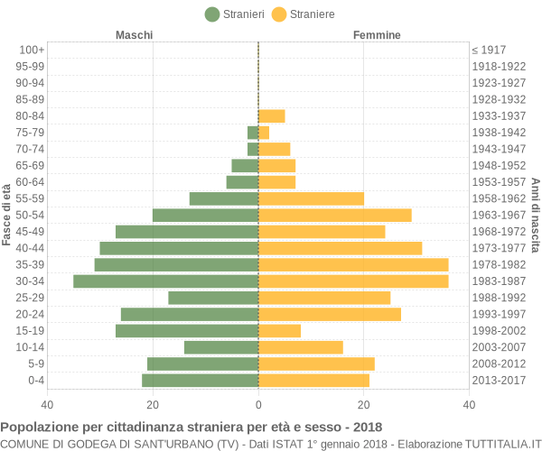 Grafico cittadini stranieri - Godega di Sant'Urbano 2018